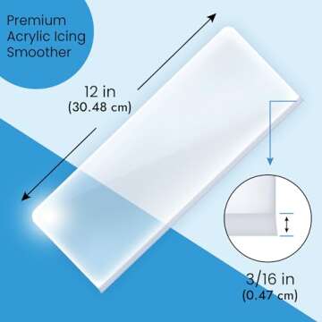 Impresa Large Clear Acrylic Cake Smoother Scraper, 12 Inches Long & 3/16 Inches Thick, Icing Smoothe...