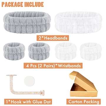 CERETIA Face Washing Headband and Wristband Set of 2, Microfiber Spa Wristbands with Holder, Absorbe...