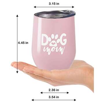 Fancyfams - Dog Mom -12 oz Stainless Steel Stemless Wine Tumbler with Lid and Straw - (Pink)