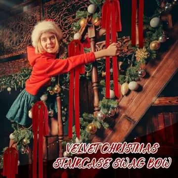 Janinka Velvet Christmas Swag Bow 23.5x15.5 Inch Rustic Large Velvet Christmas Staircase Wreath Bows Vintage Christmas Tree Topper Bows Large Bow for Christmas Outdoor(Red,6 Pcs)