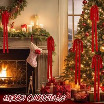 Janinka Velvet Christmas Swag Bow 23.5x15.5 Inch Rustic Large Velvet Christmas Staircase Wreath Bows Vintage Christmas Tree Topper Bows Large Bow for Christmas Outdoor(Red,6 Pcs)