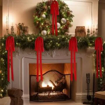 Janinka Velvet Christmas Swag Bow 23.5x15.5 Inch Rustic Large Velvet Christmas Staircase Wreath Bows Vintage Christmas Tree Topper Bows Large Bow for Christmas Outdoor(Red,6 Pcs)