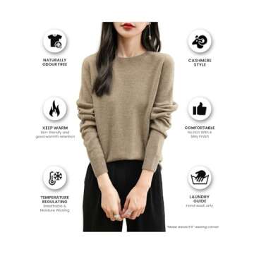 Chanyarn Cashmere Style Sweater for Women 2024 Fall Winter Long Sleeve Seamless Knit 100% Merino Wool Warm Soft Crewneck Pullover Sweater (Caramel,M)