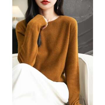 Chanyarn Cashmere Style Sweater for Women 2024 Fall Winter Long Sleeve Seamless Knit 100% Merino Wool Warm Soft Crewneck Pullover Sweater (Caramel,M)