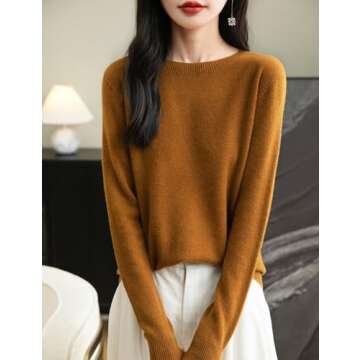 Chanyarn Cashmere Style Sweater for Women 2024 Fall Winter Long Sleeve Seamless Knit 100% Merino Wool Warm Soft Crewneck Pullover Sweater (Caramel,M)