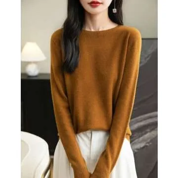 Chanyarn Cashmere Style Sweater for Women 2024 Fall Winter Long Sleeve Seamless Knit 100% Merino Wool Warm Soft Crewneck Pullover Sweater (Caramel,M)