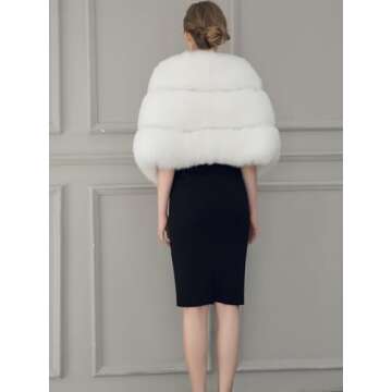 UMREN Women's Luxury Party Faux Fox Fur Long Shawl Cloak Cape for Winter Whiter A