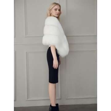 UMREN Women's Luxury Party Faux Fox Fur Long Shawl Cloak Cape for Winter Whiter A