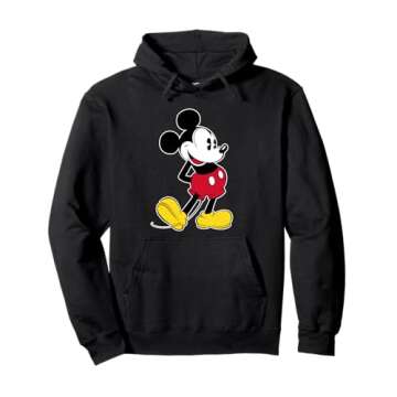 Disney Mickey Mouse Classic Pose V-Neck Pullover Hoodie,Long Sleeve