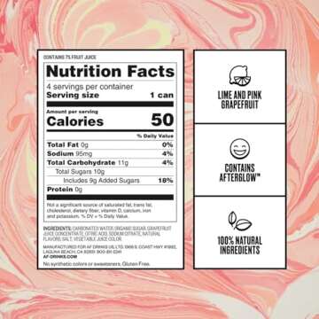 Non-Alcoholic Paloma, Ready to Drink Mocktail with Afterglow, Low Calories, Refreshing Lime & Pink Grapefruit, 8.4 fl oz Cans (12 pack)
