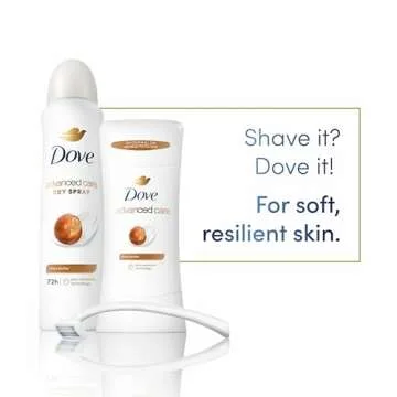 Dove Advanced Care Antiperspirant Deodorant Stick Shea Butter 4 ct with Pro ceramide technology for helping skin barrier repair after shaving 72 hour odor control sweat protection stick 2.6 oz