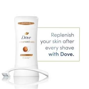 Dove Advanced Care Antiperspirant Deodorant Stick Shea Butter 4 ct with Pro ceramide technology for helping skin barrier repair after shaving 72 hour odor control sweat protection stick 2.6 oz