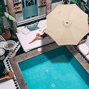 HOPEHOME 9 Ft Patio Umbrella - Outdoor Table Market Umbrella with Tilt & Crank Lift