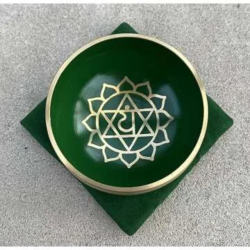 DharmaObjects Tibetan Heart Chakra Premium Palm Size Singing Bowl Gift Box Set