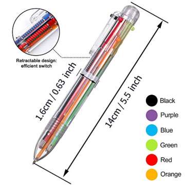 EEOYU 48 Pack Multicolor Pens 0.5mm 6-in-1 Retractable Ballpoint Pens 6 Colors Transparent Barrel Ba...