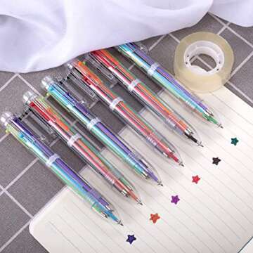 EEOYU 48 Pack Multicolor Pens 0.5mm 6-in-1 Retractable Ballpoint Pens 6 Colors Transparent Barrel Ballpoint Pen for Office School Supplies Students Children Gift