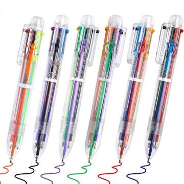 EEOYU 48 Pack Multicolor Pens 0.5mm 6-in-1 Retractable Ballpoint Pens 6 Colors Transparent Barrel Ballpoint Pen for Office School Supplies Students Children Gift