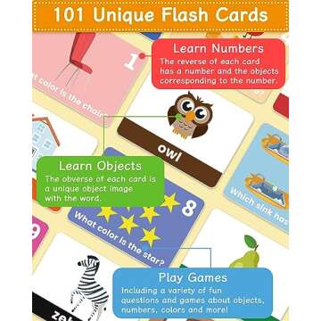 Exorany 101 Toddler Flash Cards - Objects, Numbers & Games, Preschool Kindergarten Toddler Learning Activities, Flash Cards for Toddlers 1-2 2-4 Years, Learning Educational Toys for 1 2 3 Year Old