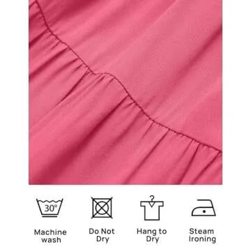 ZESICA Women's 2024 Summer Casual Flutter Short Sleeve Crew Neck Smocked Elastic Waist Tiered Midi Dress,Hot Pink,Medium