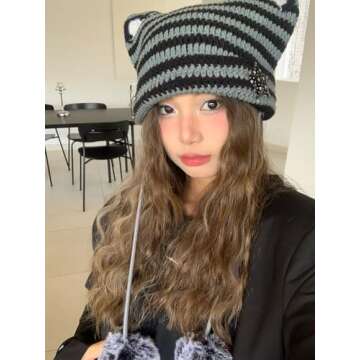 Cute Y2k Cat Ear Beanie for Cozy Winter Style