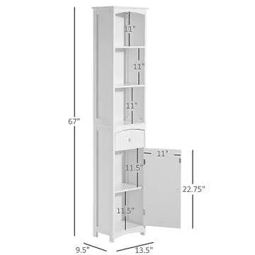 HOMCOM Bathroom Storage Cabinet, Free Standing Bathroom Storage Unit, Tall Linen Tower with 3-Tier Shelves and Drawer, White
