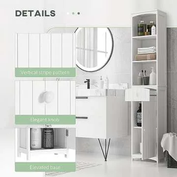 HOMCOM Bathroom Storage Cabinet, Free Standing Bathroom Storage Unit, Tall Linen Tower with 3-Tier Shelves and Drawer, White