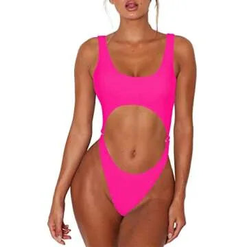 Sovoyontee Women's Rose Red Sexy One Piece Bathing Suit High Cut Cutout Thong Bikini Swimsuit M