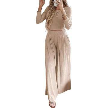 Ribbed Knit Two Piece Lounge Set for Women