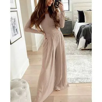 Ribbed Knit Two Piece Lounge Set for Women