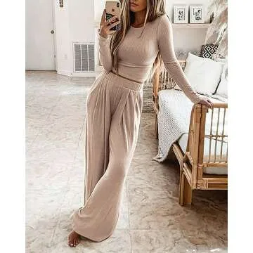 Ribbed Knit Two Piece Lounge Set for Women