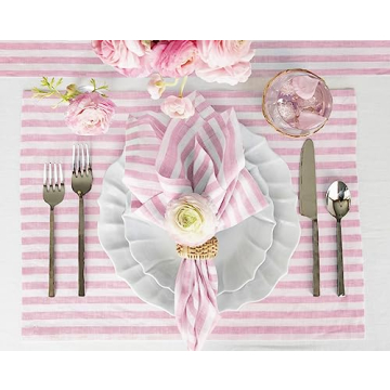 Elegant Linen Napkins Set - 100% Pure Linen Amalfi Stripe