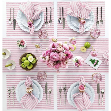 Elegant Linen Napkins Set - 100% Pure Linen Amalfi Stripe