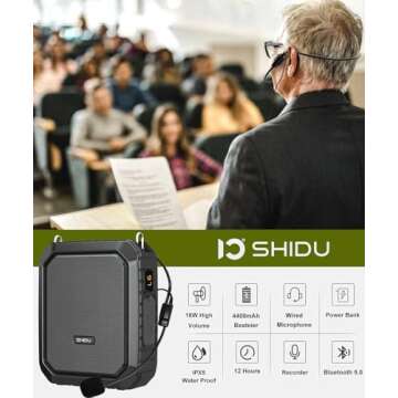 SHIDU Voice Amplifier for Teacher with Portable Microphone and Speaker, 18W Megaphone with Wired Mic...