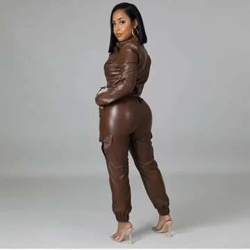 Trendy REASERAL PU Leather Two Piece Set for Women