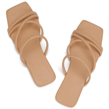 DOBOLIN Women's Sandals Strappy Flat Sandals Dressy Open Squared Toe Slide Sandals Slip-On Comfortab...