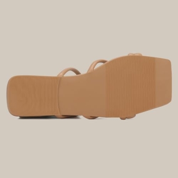 DOBOLIN Women's Sandals Strappy Flat Sandals Dressy Open Squared Toe Slide Sandals Slip-On Comfortable Trendy Summer Shoes Size 7 Wide Width Nude