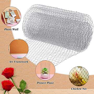 Chicken Wire Net for Craft Floral Chicken Wire Galvanized Hexagonal Wire Mesh Wire Animal Fence Netting, Home Use and Gardening, Silver, 13.7 x 236.2 Inch with Wire Cutting Pliers (1 Roll)