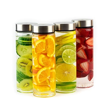 Wide Mouth Glass Juice Bottles 4-Pack BPA Free Leakproof
