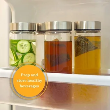 Wide Mouth Glass Juice Bottles 4-Pack BPA Free Leakproof