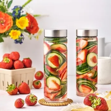 Wide Mouth Glass Juice Bottles 4-Pack BPA Free Leakproof
