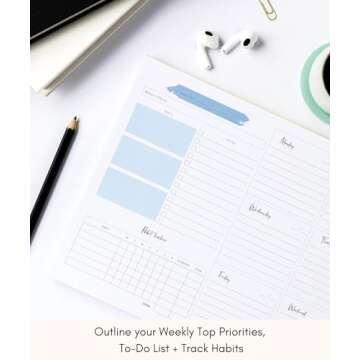 Lamare Weekly Planner Notepad Tear Off – Premium 52 Thick Paper Weekly Sheets, Undated Weekly Plan...
