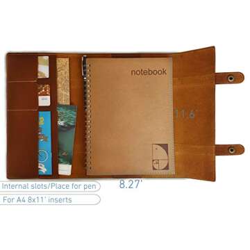 A4 Refillable Leather Journal with 8x11 Lined Business Notebook for Men and Women, Large Leather Notebook Spiral, 200 Pages, Handmade Leather Cover, By Le Vent