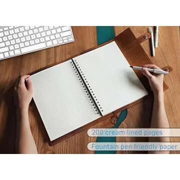 A4 Refillable Leather Journal with 8x11 Lined Business Notebook for Men and Women, Large Leather Notebook Spiral, 200 Pages, Handmade Leather Cover, By Le Vent