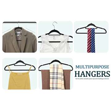 GVTECH Premium Velvet Hangers, [50 Pack] Non Slip and Heavy Duty Velvet Suit Hangers (45cm) with Tie Bar, 360° Swivel Hooks, Sturdy to Hold Jumper, Pullovers, Jackets & Hoodies (50 Pack, Black)