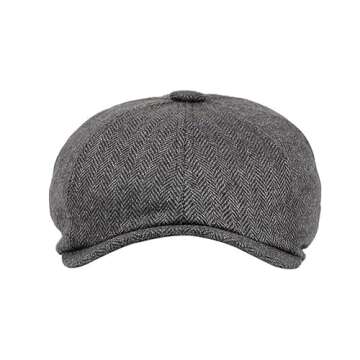 Men Classic Newsboy Cap 8 Panel Gatsby Flat Cap Ivy Golf Cabbie Hat Herringbone Cabbie Flat Cap Herringbone Newsboy Hat Darkgray