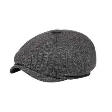 Men Classic Newsboy Cap 8 Panel Gatsby Flat Cap Ivy Golf Cabbie Hat Herringbone Cabbie Flat Cap Herringbone Newsboy Hat Darkgray