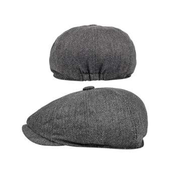 Men Classic Newsboy Cap 8 Panel Gatsby Flat Cap Ivy Golf Cabbie Hat Herringbone Cabbie Flat Cap Herringbone Newsboy Hat Darkgray