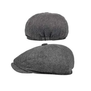 Men Classic Newsboy Cap 8 Panel Gatsby Flat Cap Ivy Golf Cabbie Hat Herringbone Cabbie Flat Cap Herringbone Newsboy Hat Darkgray
