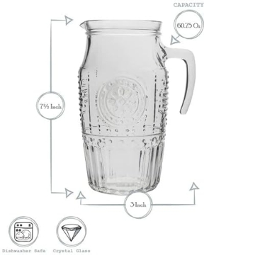 Elegant Floral Glass Pitcher by Bormioli Rocco - 60.75 oz