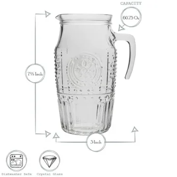 Elegant Floral Glass Pitcher by Bormioli Rocco - 60.75 oz